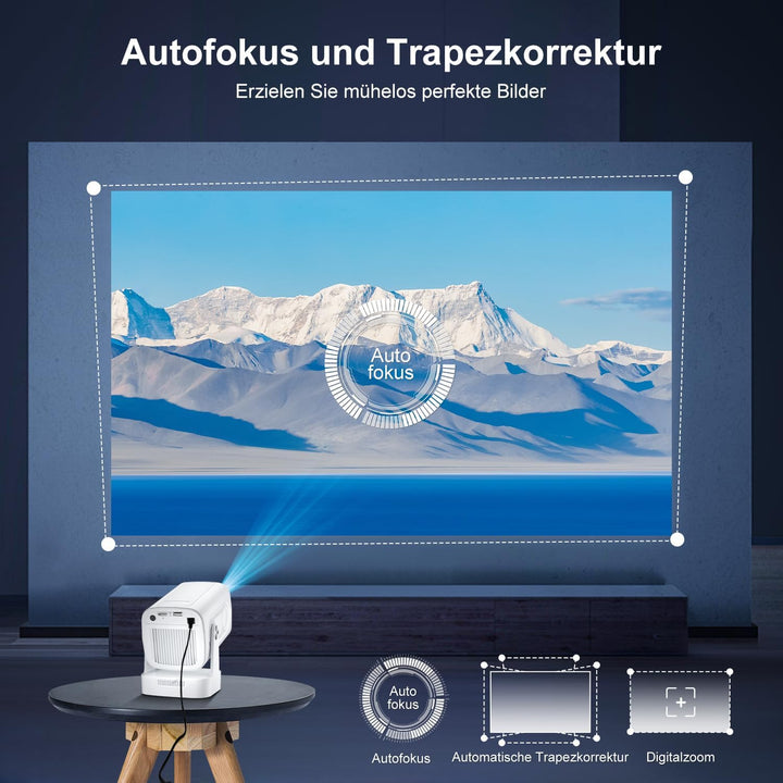 Mini Beamer Salange,8K Unterstützung 1080P Autofokus Projektor,Projektor Tragbarer mit WiFi 6 und Bl