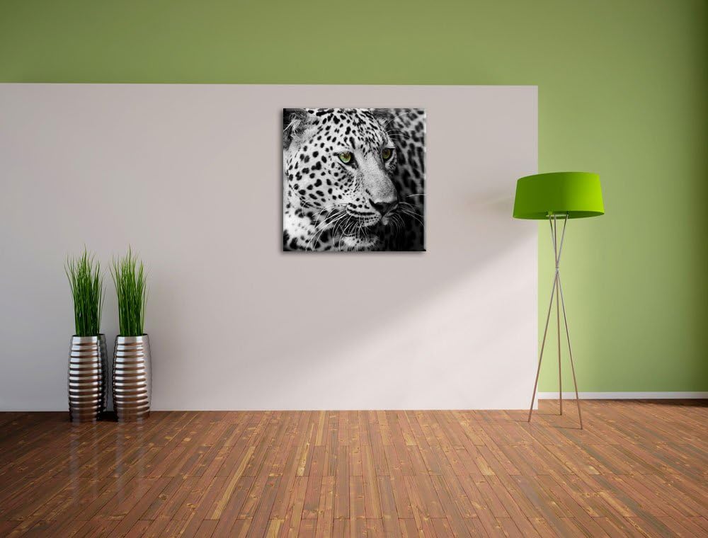 Pixxprint Dark Leopard mit grünen Augen als Leinwandbild Quadratisch/Grösse: 70x70 / Wandbild/Kunstd