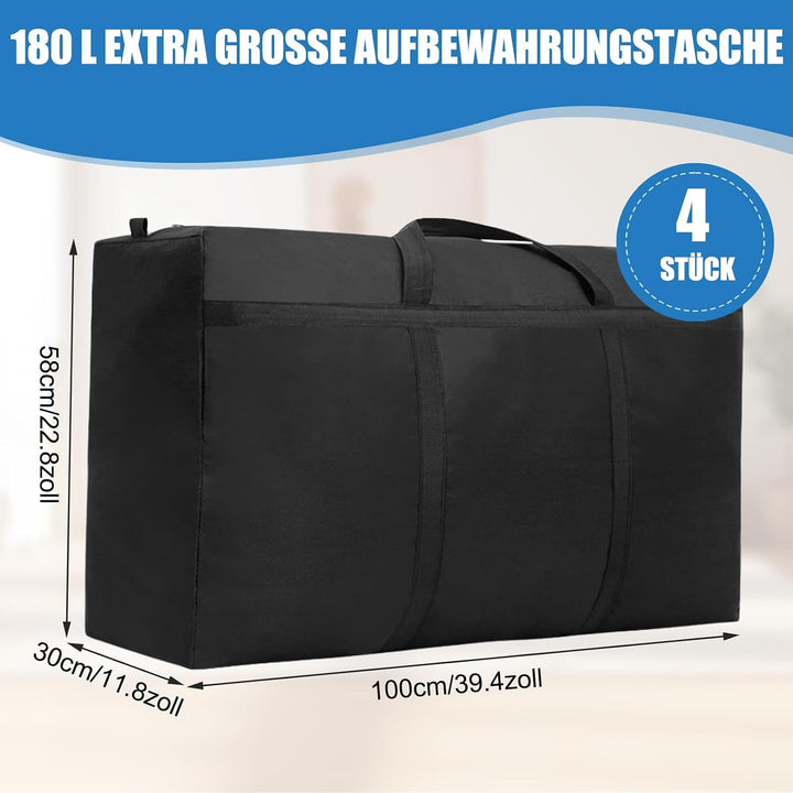 4 Stück 180L Grosse Aufbewahrungstasche - Oxford Heavy-Duty Umzugstaschen mit Reissverschlüssen Hand