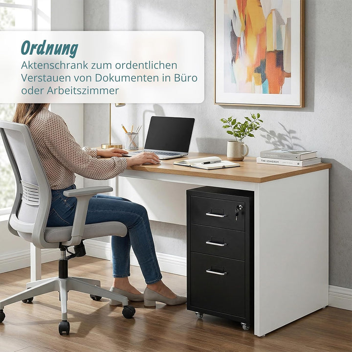Relaxdays Rollcontainer, 3 Schubladen, HxBxT: 45,5 x 28 x 41 cm, abschliessbar, Aktenschrank auf Rol