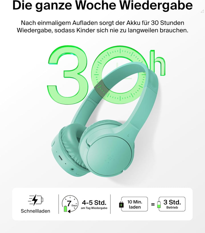 Belkin SoundForm Mini kabelloser Kinderkopfhörer mit integriertem Mikrofon und lustigen Aufklebern,