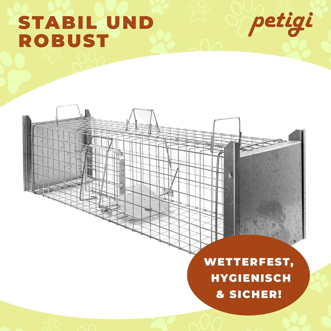 Petigi Tierfalle Lebendfalle für kleine bis mittelgrosse Tiere wie Maus, Katze, Marder, Fuchs, Otter