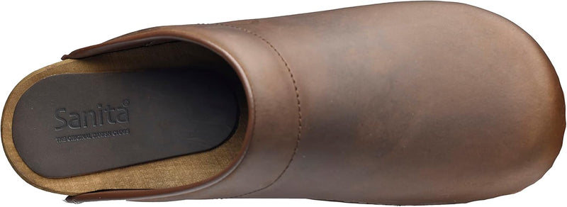 Sanita Christian offener Clog | Original handgemacht | Leder-Holzclogs für Männer 40 EU Dunkelbraun,