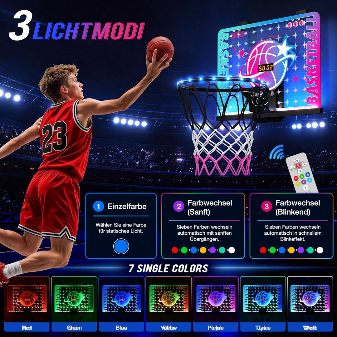 ROPODA Basketballkorb Indoor für Kinder, Mini Basketballkorb mit LED-Licht, Fernbedienung & Anzeiget
