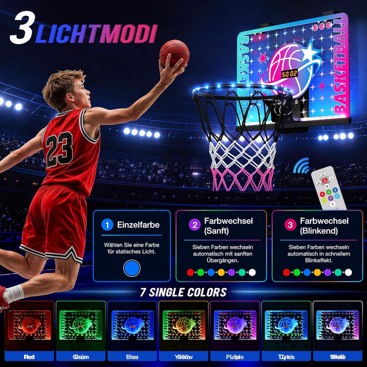 ROPODA Basketballkorb Indoor für Kinder, Mini Basketballkorb mit LED-Licht, Fernbedienung & Anzeiget