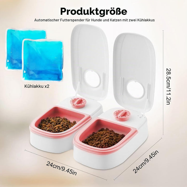 Futterautomat Katze Nassfutter, 2 Mahlzeiten Katzenfutter Automat Katzen Futterautomat mit 48 Stunde