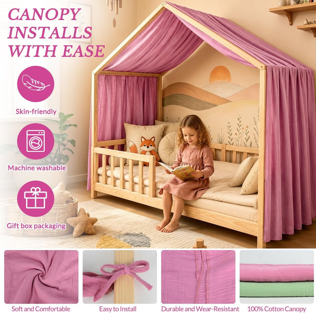 Hausbett Himmel für Kinder, 100% Baumwolle mit Bindegurt und Geschenkbox Rosa H320 x B135 cm (1er Pa