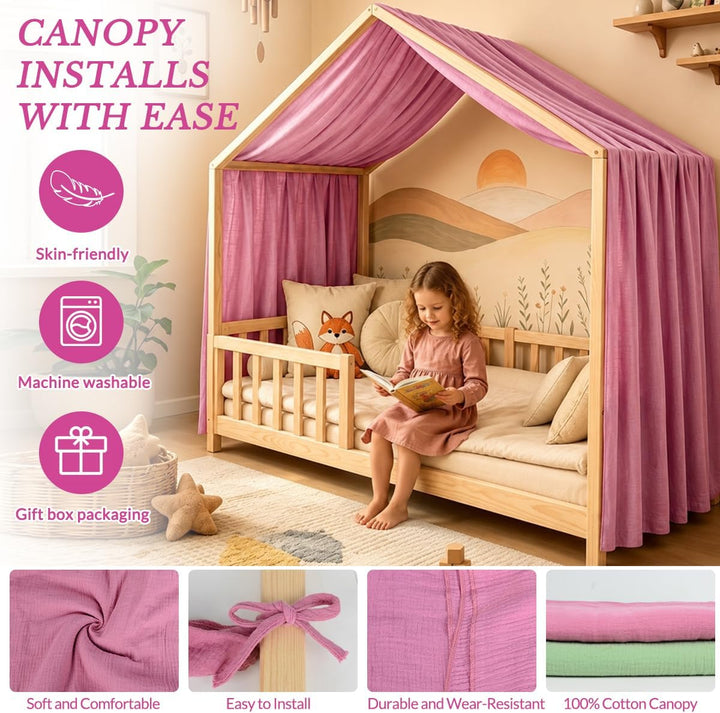 Hausbett Himmel für Kinder, 100% Baumwolle mit Bindegurt und Geschenkbox Rosa H320 x B135 cm (1er Pa