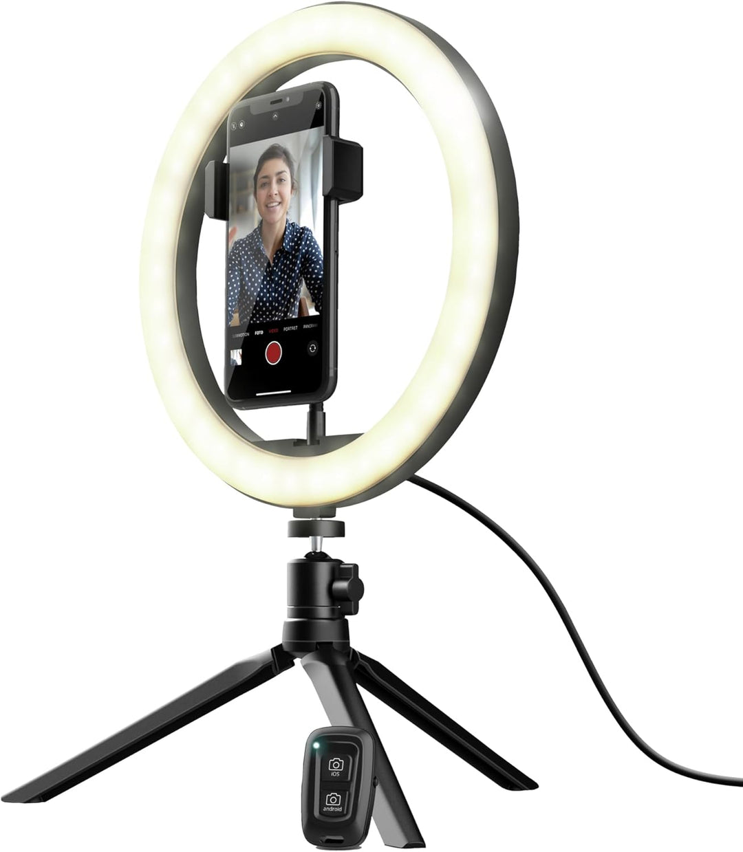 Trust Gaming Maku Ringlicht mit Stativ für Smartphone, LED Selfie Ringleuchte mit Bluetooth Fernbedi