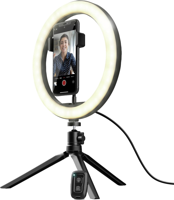Trust Gaming Maku Ringlicht mit Stativ für Smartphone, LED Selfie Ringleuchte mit Bluetooth Fernbedi