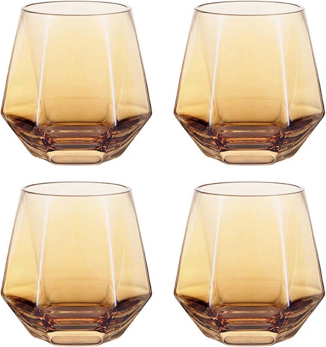 300ml Diamant Whiskey Gläser 4/6 Set, Klar Geometrisch Modisch Wasser Saft Tumbler Gekippt Scotch Gl