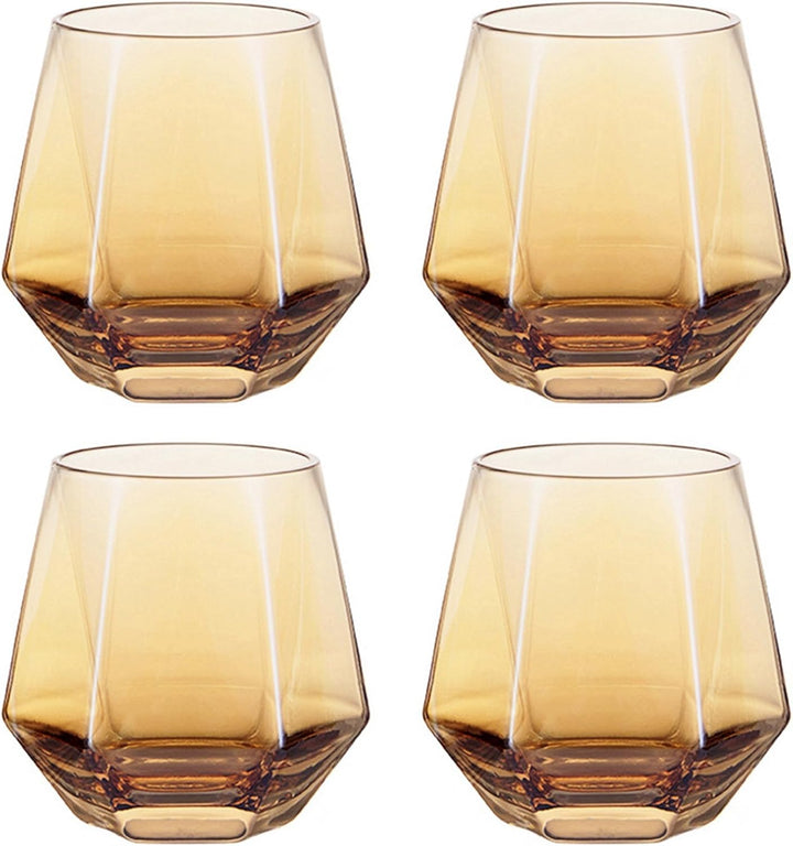 300ml Diamant Whiskey Gläser 4/6 Set, Klar Geometrisch Modisch Wasser Saft Tumbler Gekippt Scotch Gl