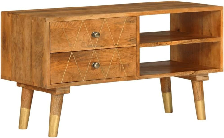 vidaXL Mangoholz Massiv TV Schrank mit 2 Schubladen 2 Fächern TV Möbel Lowboard Fernsehtisch Fernseh