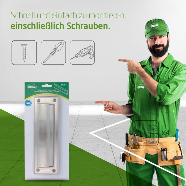 Amig - Briefkastenschlitz Edelstahl Silber Mod. 1 - Klappe für Wände oder Türen - Briefsammler mit E
