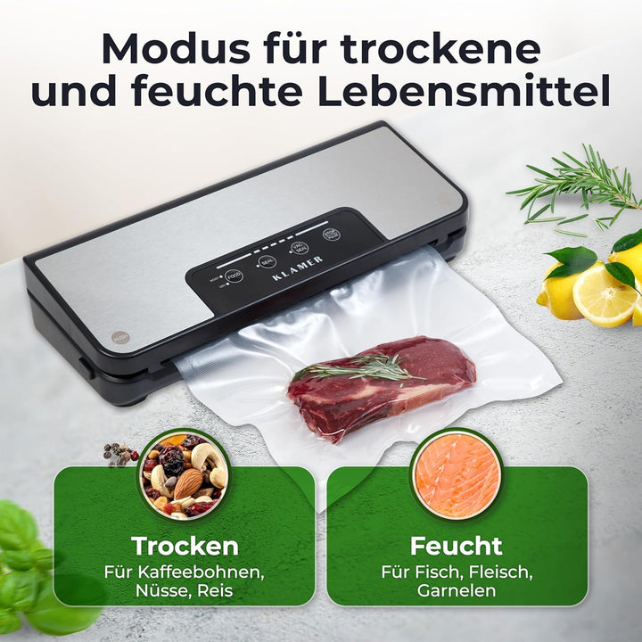 KLAMER Vakuumierer Classic Pro 80 - Vakuumiergerät für trockene oder feuchte Lebensmittel und Sous V