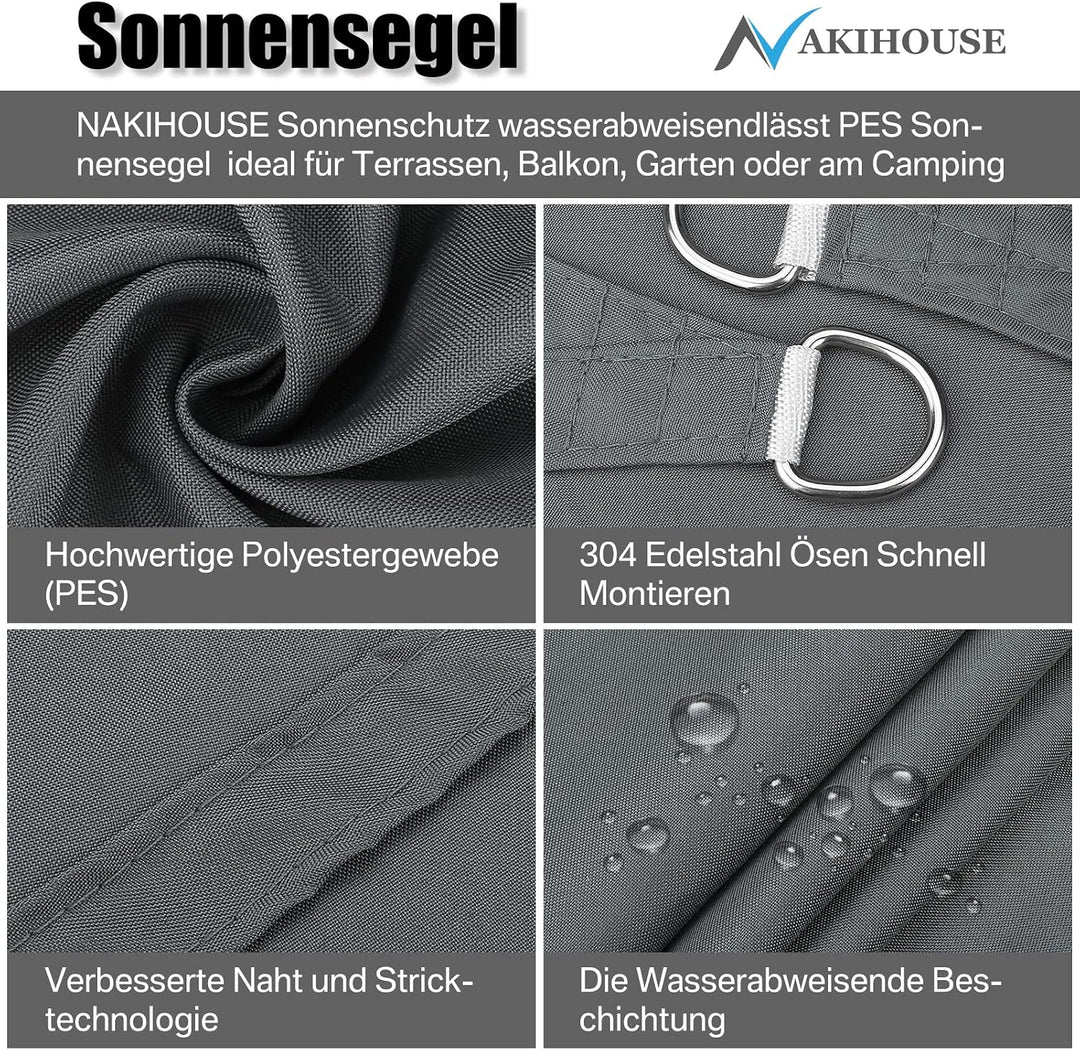 Sonnensegel Wasserdicht mit Befestigungs Kit, 3 x 5 m UV Schutz Sonnenschutz Segel für Garten, Balko
