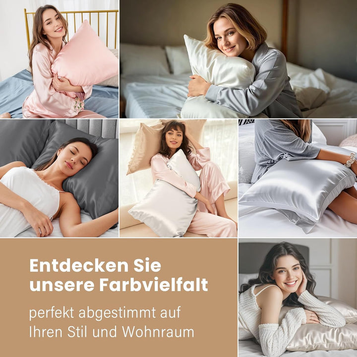 Silk Pillowcase, Muama Seidenkissenbezug für Haar und Haut mit verstecktem Reissverschluss, beide Se