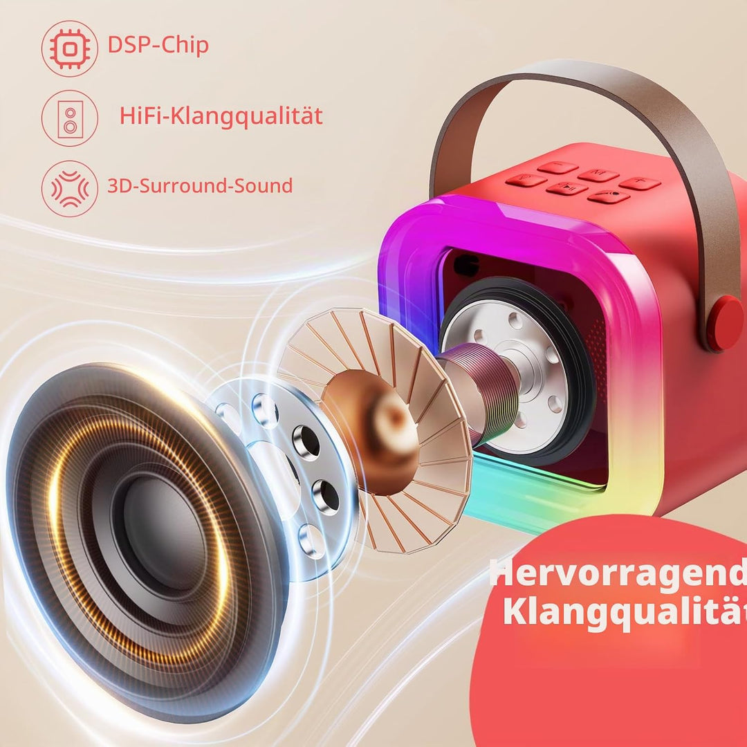 Fede Karaoke Maschine für Kinder Erwachsene, Mini Karaoke Maschine mit 2 Mikrofonen, Tragbarer Bluet