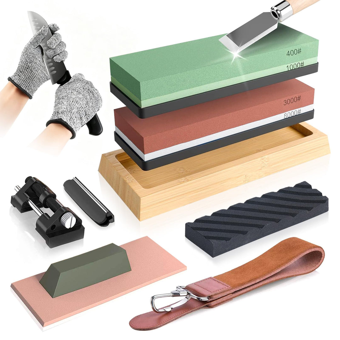 Schleifstein Set für Messer，whetstone mit 4 Körnung（400/1000 3000/8000）zum Schärfen von Messern，shar