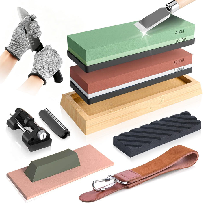 Schleifstein Set für Messer，whetstone mit 4 Körnung（400/1000 3000/8000）zum Schärfen von Messern，shar