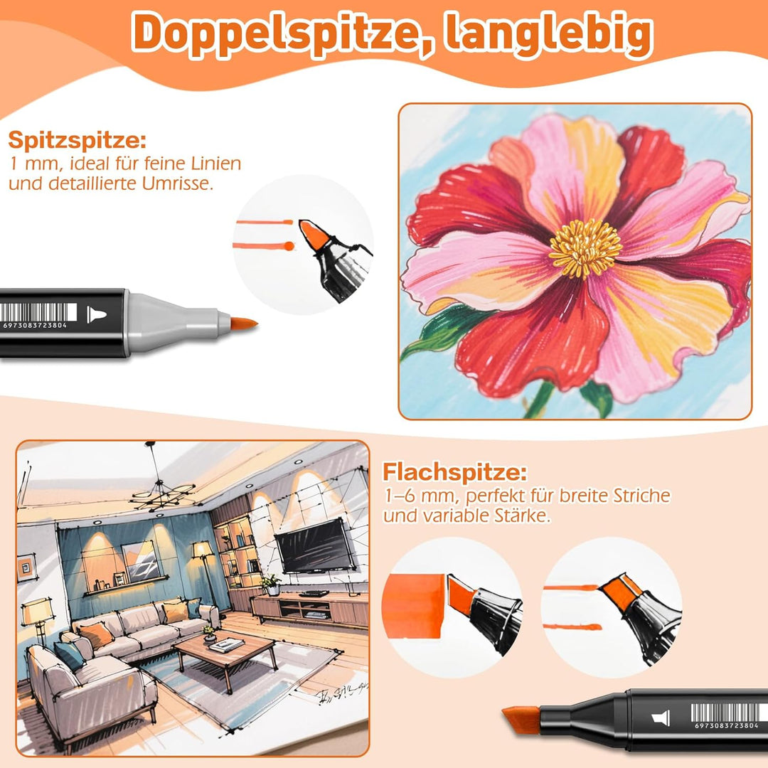 Camiki Art 80 Farben Marker-Set mit zwei Spitzen, Grafikstifte, Permanent-Kunstmarker-Set mit Traget