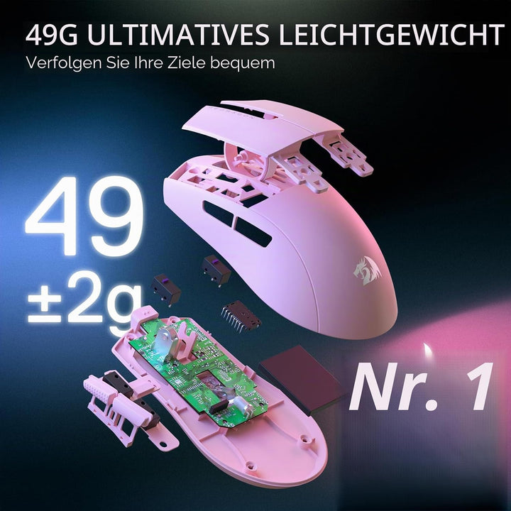 Redragon M916 PRO 3-Modus Wireless Gaming Maus, 49G Ultra-Leicht 26K DPI Maus mit Ergonomischem Natü