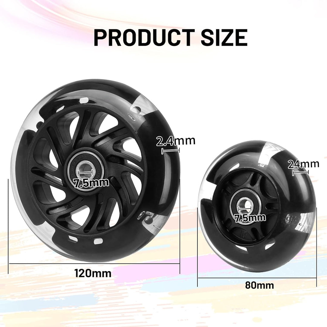 DBREAKS Leuchtende Stunt Scooter Rollen, 4 Stück LED-Lichtrollen, 80mm+120mm Led Scooter Ersatzräder