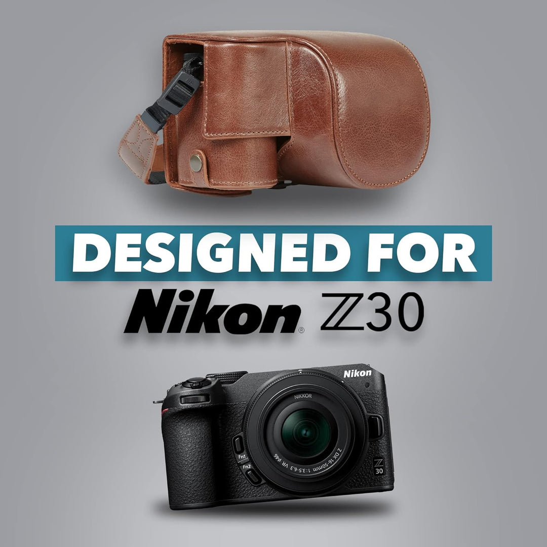MegaGear Ever Ready Kameratasche aus echtem Leder, kompatibel mit Nikon Z30 (Braun), Braun