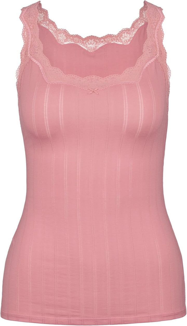 CALIDA Etude Xtra Tank Top Damen, mit Swiss+Cotton-Gütesiegel, edle Nadelstreifen-Optik, mit Spitze