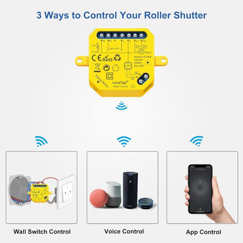 LoraTap 2er WIFI Smart-Einbauschalter V2N2 mit Laufzeiteinstellung für elektrische Rolläden, Jalousi