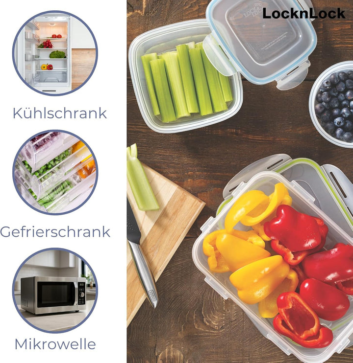LocknLock PP Classic Vorratsdosen Set 5tlg., 250ml, 480ml, 850ml, 1,4L, 2,1L, Vorratsdosen mit Decke