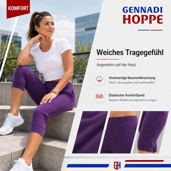 Gennadi Hoppe Damen 3/4 Trainingshose Sporthose kurz Hose Sport &amp; Fitness Shorts S Lila (Purple), S