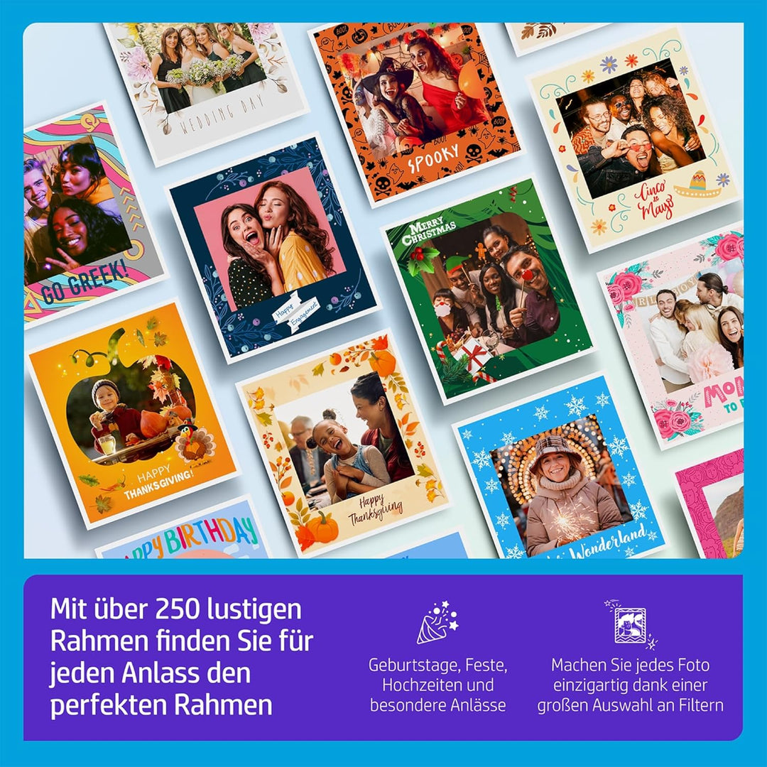 HP Sprocket Fotoautomat mit Sofortbilddrucker – 25,7cm Touchscreen, LED-Ringlicht – über 250 Rahmen