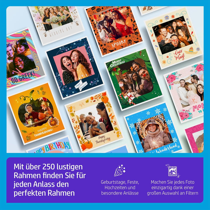 HP Sprocket Fotoautomat mit Sofortbilddrucker – 25,7cm Touchscreen, LED-Ringlicht – über 250 Rahmen