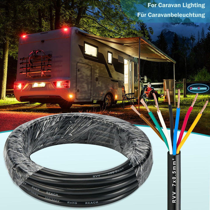 5M Anhängerkabel 7Polig, 0,5mm² Fahrzeugkabel KFZ Kabel 12V/24V, Abschleppseil 7 Kernanhängerkabel E