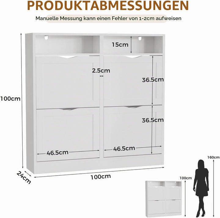 ELUCHANG Schuhschrank schmal mit 4 Klappen / 8 Ablagen, Platzsparender Schuhkipper Schuhkommode, Ges