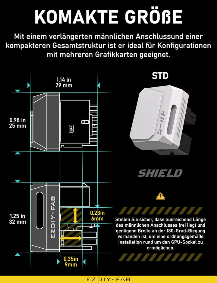 EZDIY-FAB PCIe 5.0 Adapter-600W 12+4pin,16pin 12VHPWR GPU Power Connector,180 Grad Rechter Winkel-Ko