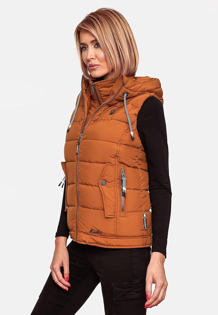 MARIKOO Damen leichte Übergangsweste Steppweste mit Kapuze Taisaa XS-3XL XS Rusty Cinnamon, XS Rusty