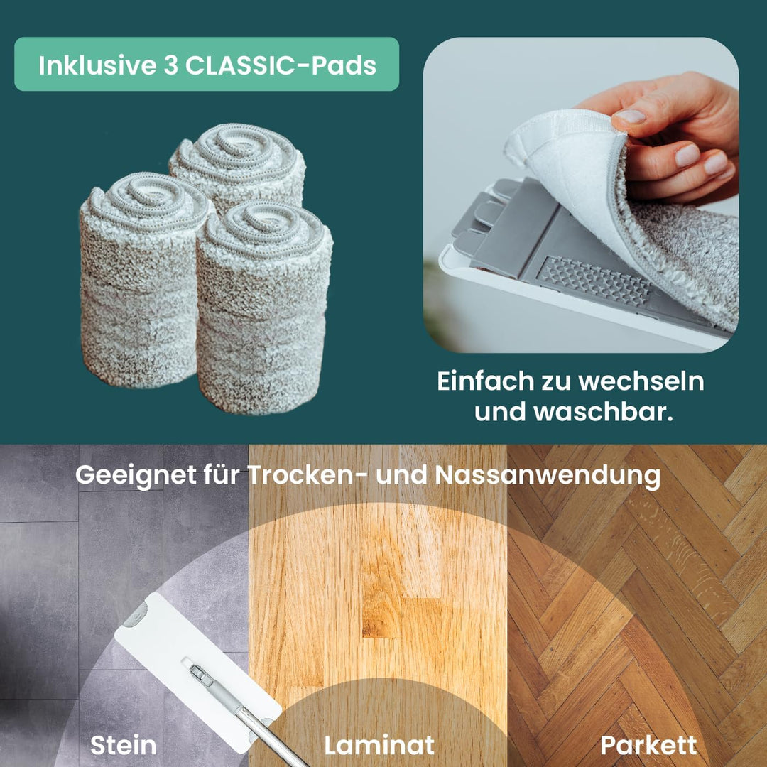Wischmopp Set mit Eimer – Bodenwischer mit 3-Kammersystem - Wischer mit grossvolumigen Putzeimer - M