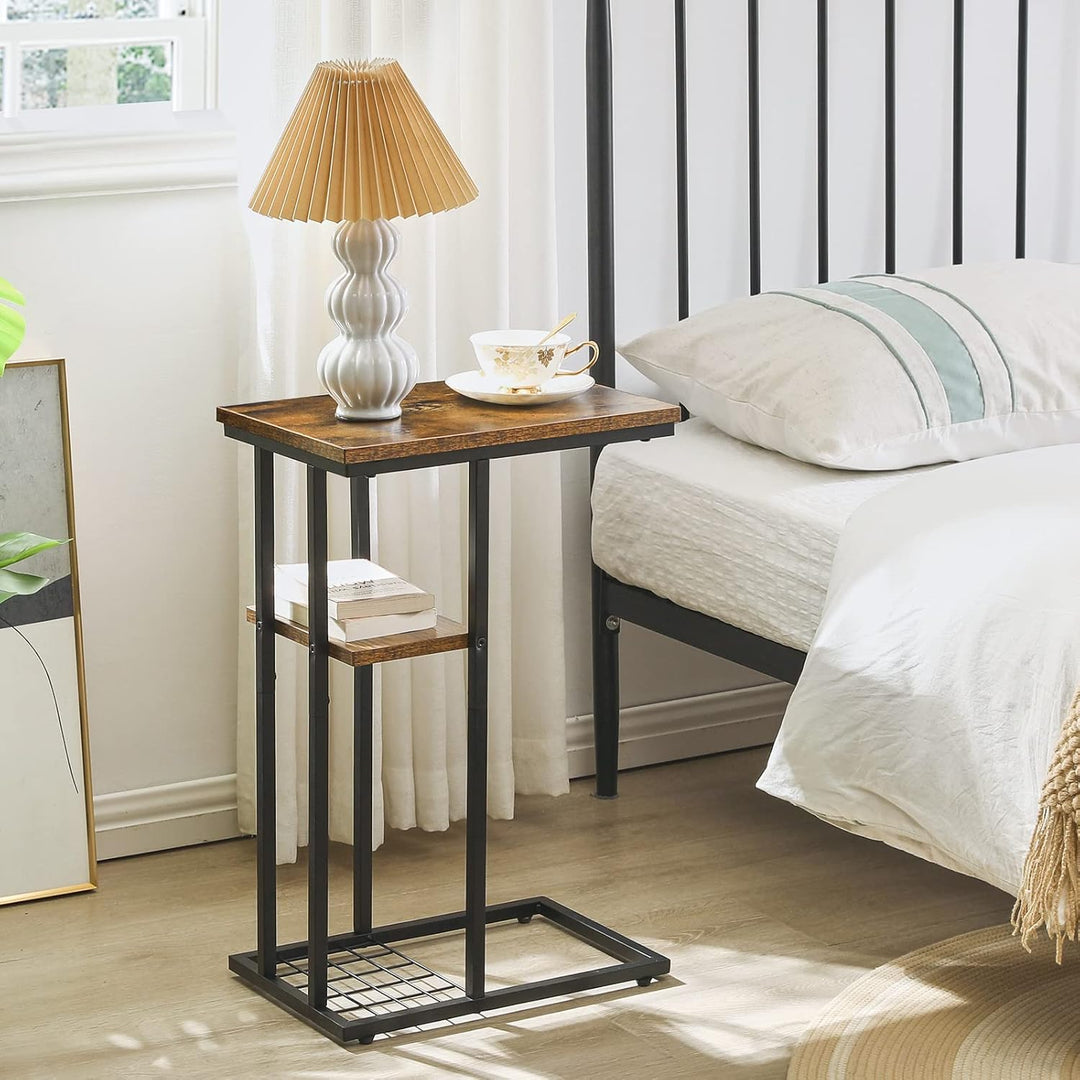 YMYNY Beistelltisch C-Form, Kaffeetisch mit Lagerregal, Drahtgeflecht, Eleganter Sofatisch, für Kaff