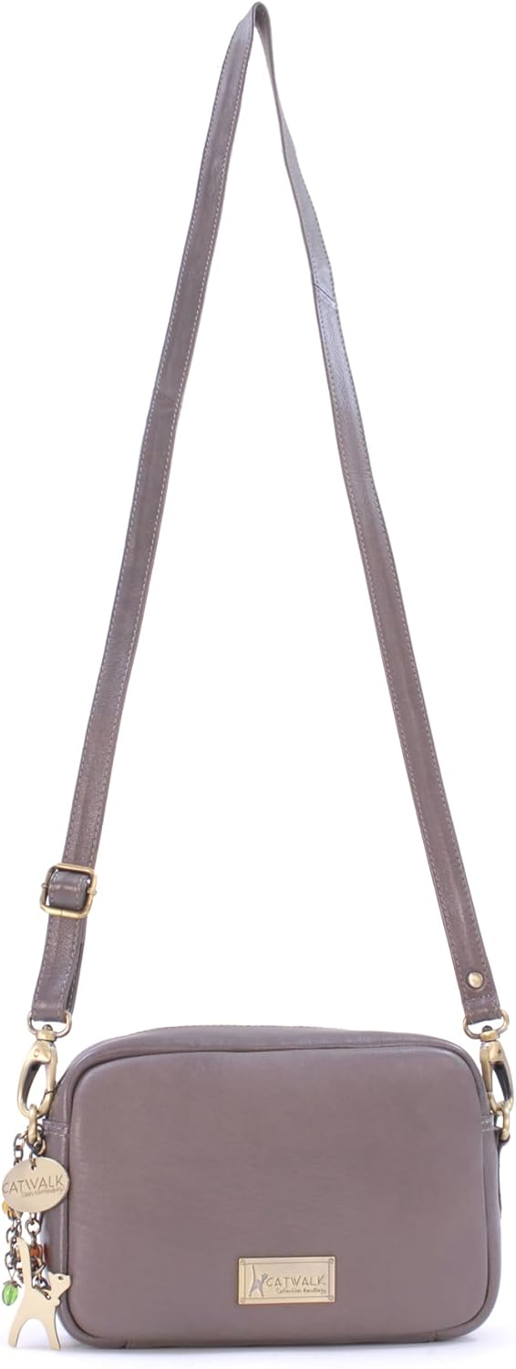 Catwalk Collection Handbags - Damen Leder Umhängetasche Klein - Crossbody Bag/Moderne Handtasche - V