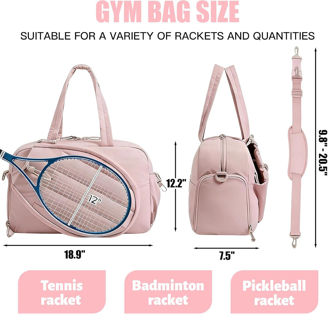 Badminton Tasche Damen 48×19×31 cm, Puffer Sporttasche Gross, Tennistasche mit Schlägerfach, Reiseta