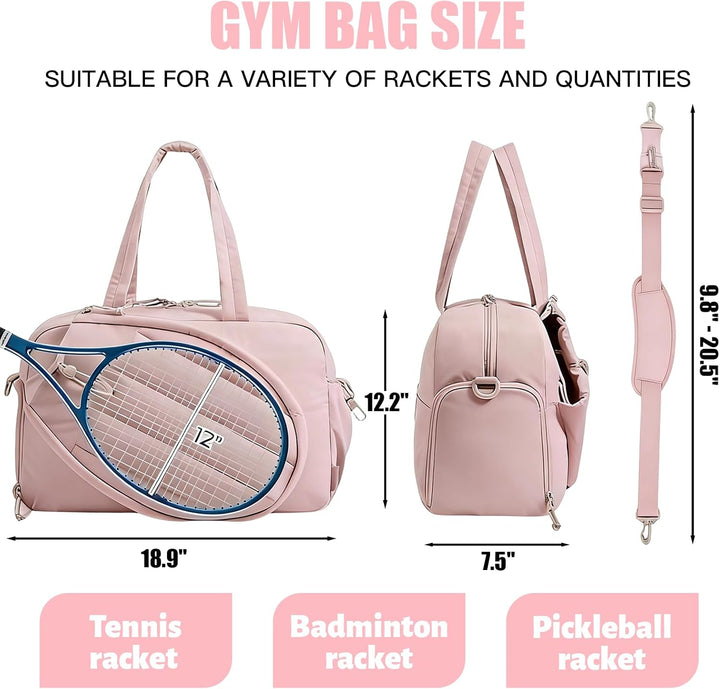 Badminton Tasche Damen 48×19×31 cm, Puffer Sporttasche Gross, Tennistasche mit Schlägerfach, Reiseta