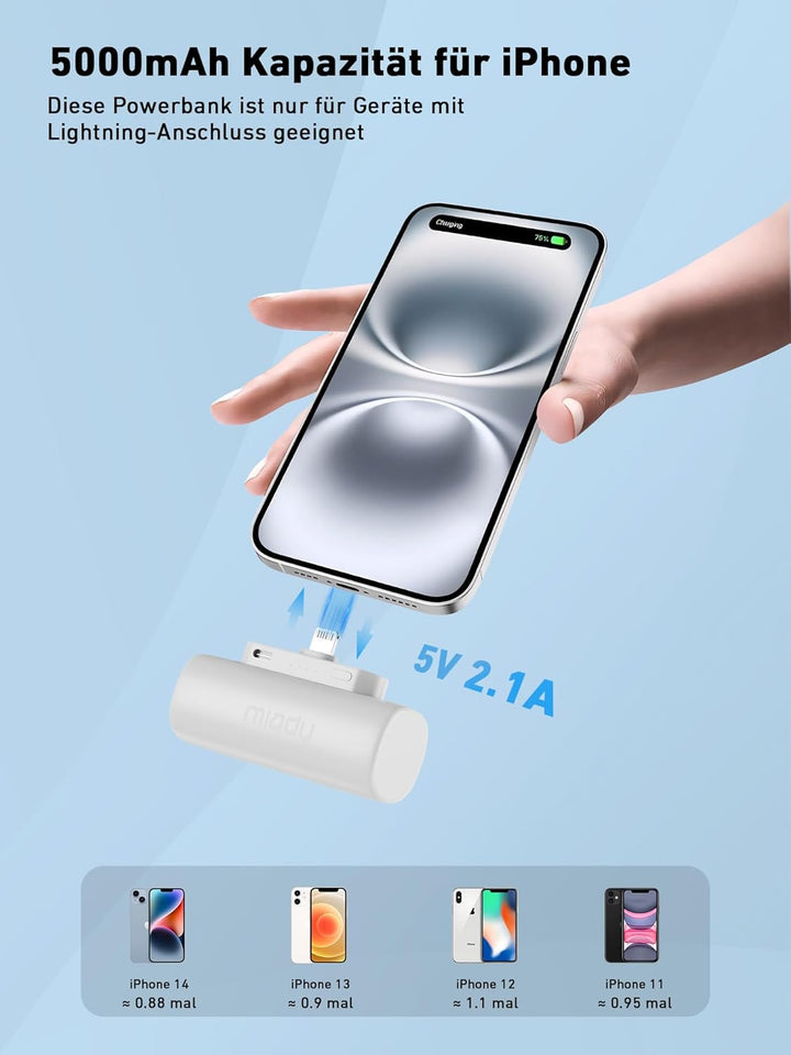 Miady Mini Power Bank für iPhone, 5000mAh Schnellladung ultraschlanker tragbarer externer Akku, Klei
