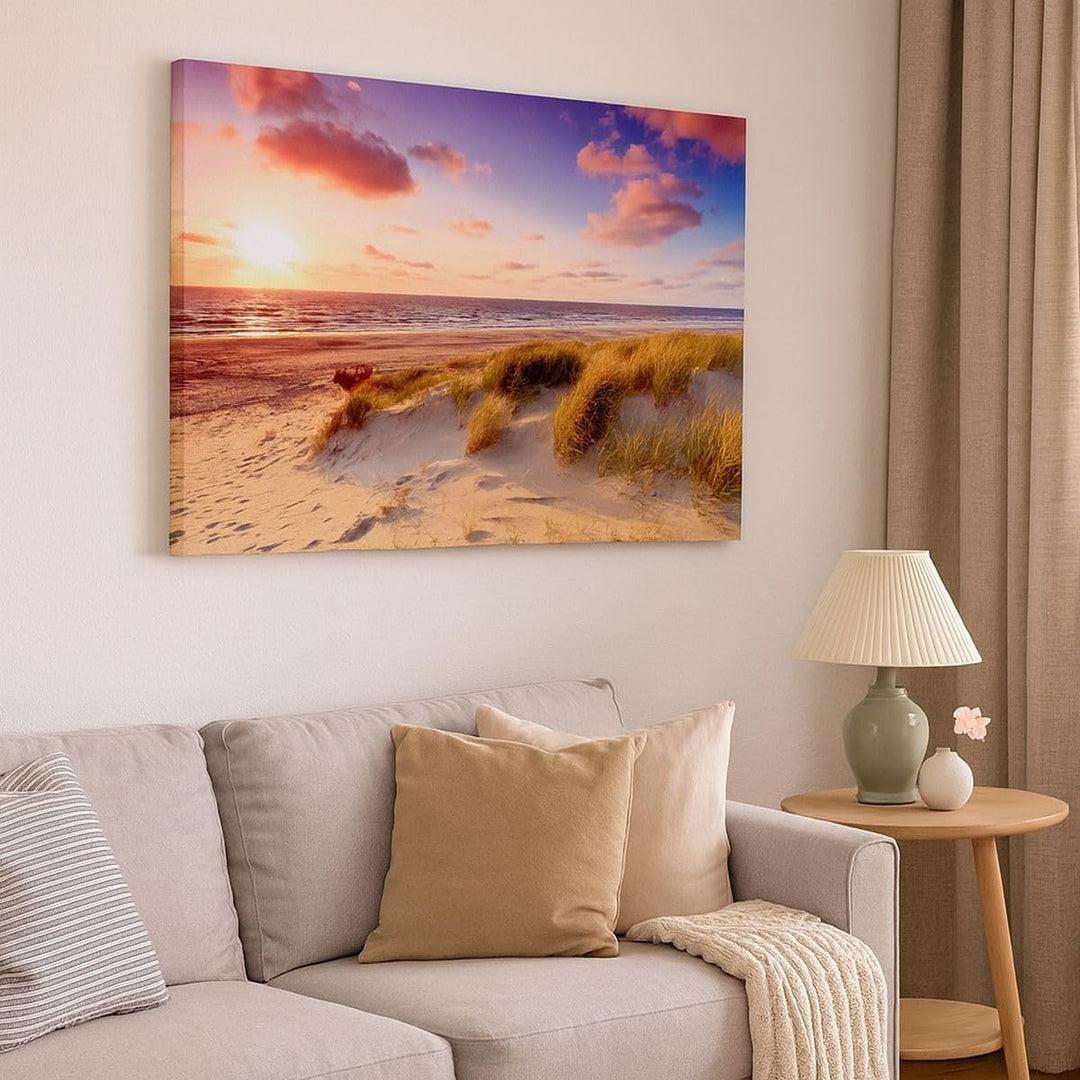 Bilder auf Leinwand Meer Strand Düne Leinwandbild mit Rahmen 70x50cm Wandbilder Dekoration Wohnzimme