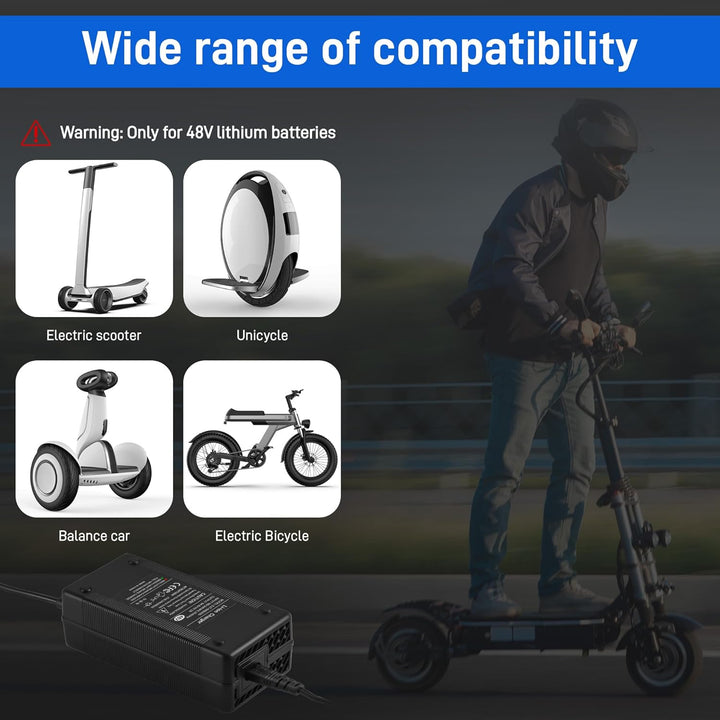 JIZZU Ladegeräte Für Scooter, 54.6V 2A E Scooter Ladegerät, AC Netzteil Fahrrad, Hoverboard Ladekabe
