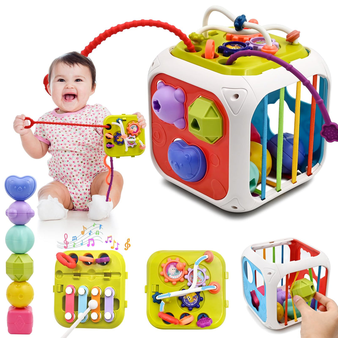 spielzeug ab 1 2 Jahr, 7 in 1 Montessori Babyspielzeug Motorikschleife Activity Center Motorikspielz