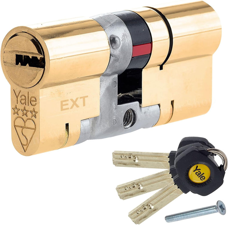 Yale B-YS3-4050B B-YS3-4050B-Platinum 3 Star Snap Cylinder Lock-40/50 10 Brass High Security Euro-Do