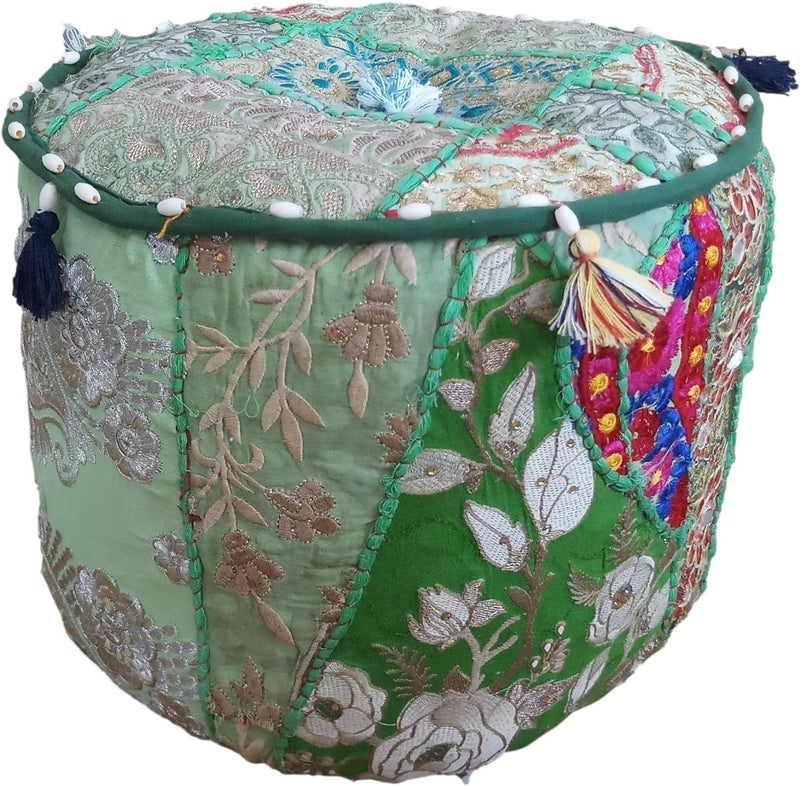 PUSHPACRAFTS Ottoman Pouf Indian Bohemian Style Interior Decor Footstool Floor Pillow Indian Embroid