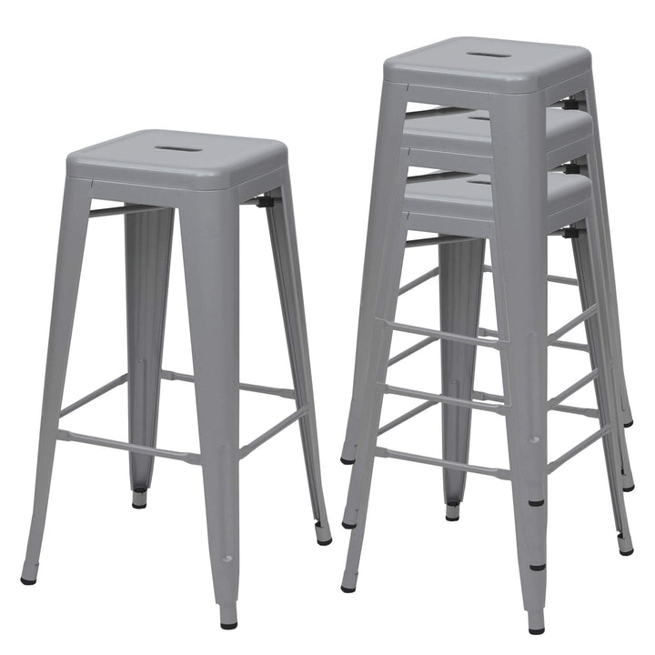 Mendler 4er-Set Barhocker HWC-A73, Barstuhl Tresenhocker, Metall Industriedesign stapelbar - grau, G